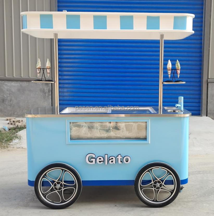 Gelato stand cart Gelato vending food cart Fry ice cream roll cart