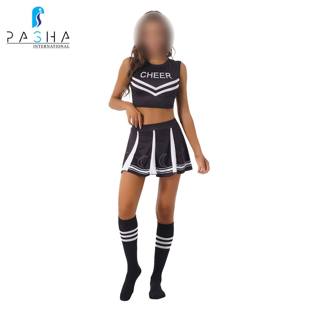 White And Black Color Fashion Stylish Custom Own Design Sleeve Less Newest Cheerleading Uniforms BY PASHA INTERNATIONAL