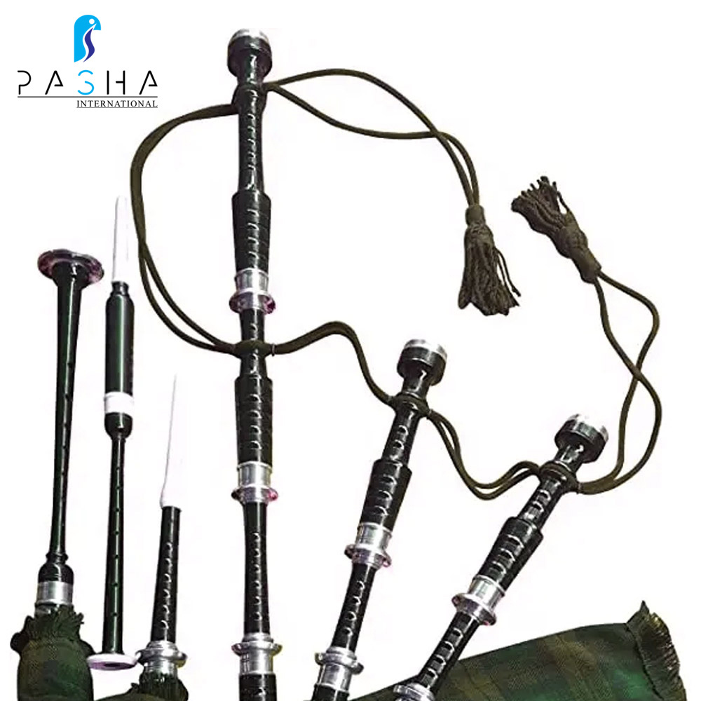 Scottish Bagpipe Rosewood Royal Stewart Tartan Natural Color with Silver Plain Mounts Free Tutor Bagpipes BY PASHA INTERNATIONAL