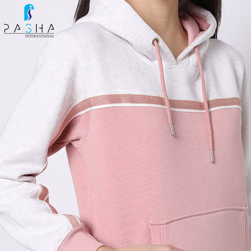 Latest Design Pink And White Contrast Tracksuit Hoodie With Pant 2 Piece Set Women Tracksuit BY PASHA INTERNATIONAL