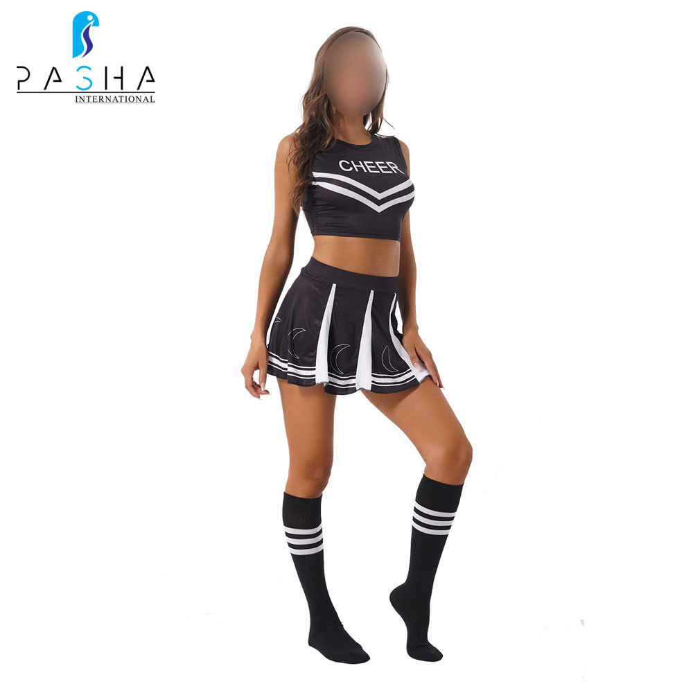 White And Black Color Fashion Stylish Custom Own Design Sleeve Less Newest Cheerleading Uniforms BY PASHA INTERNATIONAL