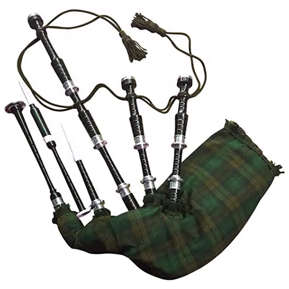 Scottish Bagpipe Rosewood Royal Stewart Tartan Natural Color with Silver Plain Mounts Free Tutor Bagpipes BY PASHA INTERNATIONAL