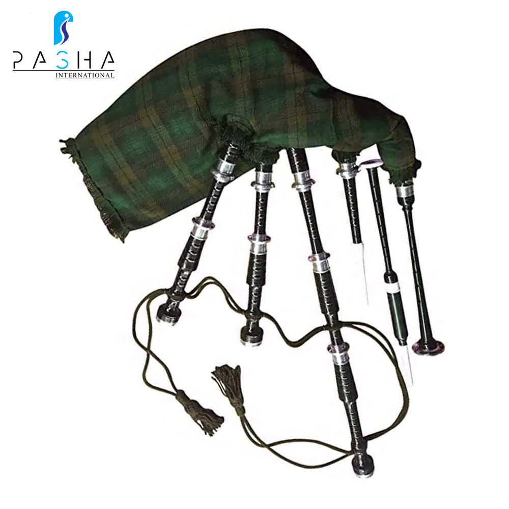 Scottish Bagpipe Rosewood Royal Stewart Tartan Natural Color with Silver Plain Mounts Free Tutor Bagpipes BY PASHA INTERNATIONAL