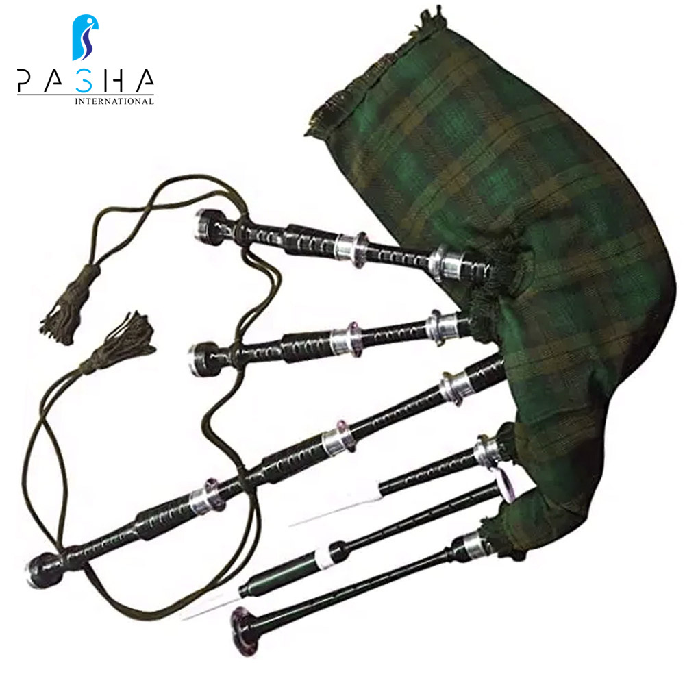 Scottish Bagpipe Rosewood Royal Stewart Tartan Natural Color with Silver Plain Mounts Free Tutor Bagpipes BY PASHA INTERNATIONAL