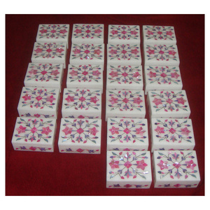 Beautiful Handmade White Marble With Pink Flower Design Mother Of Pearl Jewelry Boxes For Home Decoration And Business Gifts