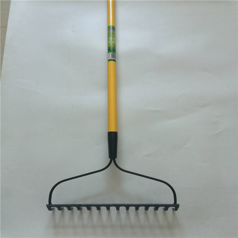 14-tine 140cm Yellow Handle Rake Shaft Artificial Grass Rake Garden Painted Wooden Handle Leaf Rake