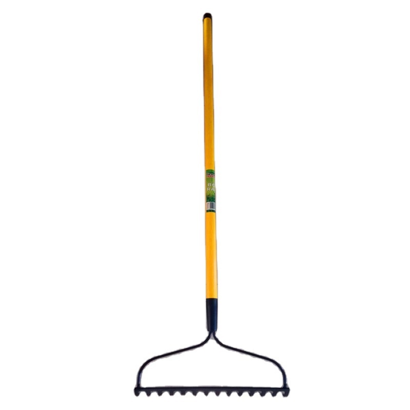 14-tine 140cm Yellow Handle Rake Shaft Artificial Grass Rake Garden Painted Wooden Handle Leaf Rake