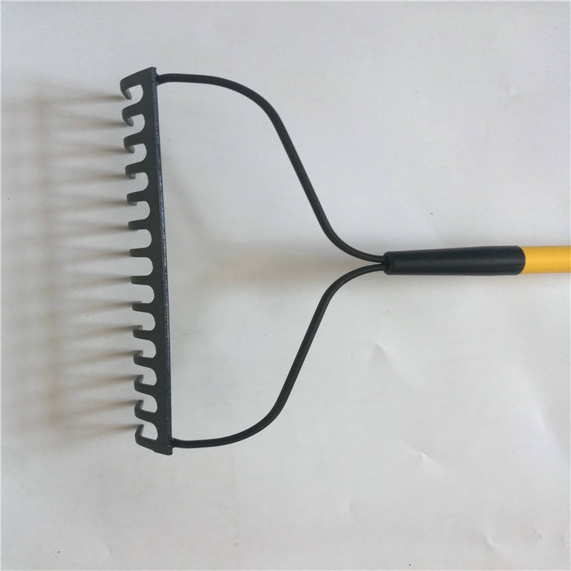 14-tine 140cm Yellow Handle Rake Shaft Artificial Grass Rake Garden Painted Wooden Handle Leaf Rake