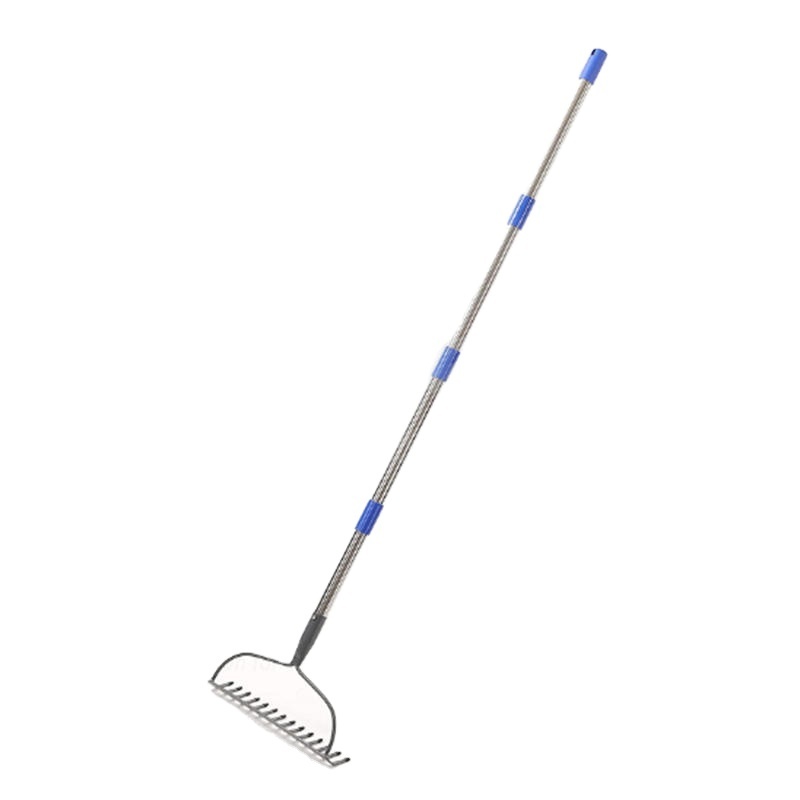 14 Tines Grass Rake Garden With Stainless Steel Adjustable Pole Handle Weeding Rake