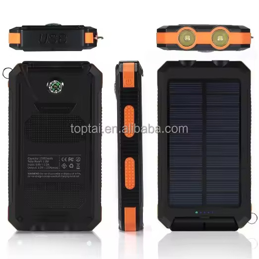 Factory Outlet Waterproof Power Bank 8000Mah Waterproof Solar Double Led Torches And Compass Powerbank Power Banks