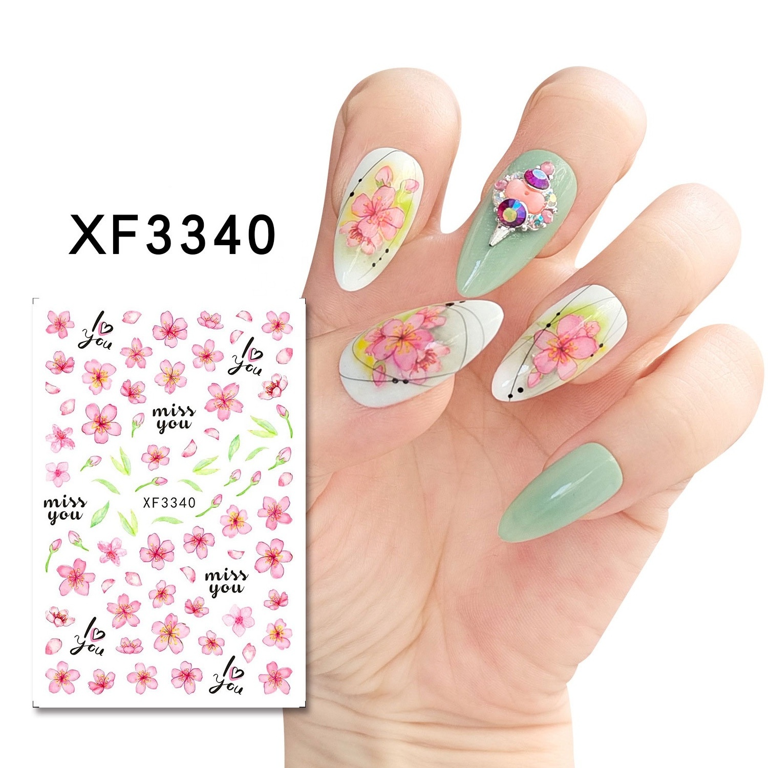 Paso Sico Spring Summer Flower Popular Pink Black White Flowers Decorative Fashion 3D Nail Art Sticker for DIY Decal DIY