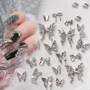 Paso Sico Luxury Silver Butterfly 3D Bow Alloy Wings Nail Charms for Women Nails Decoration 10pcs/bag