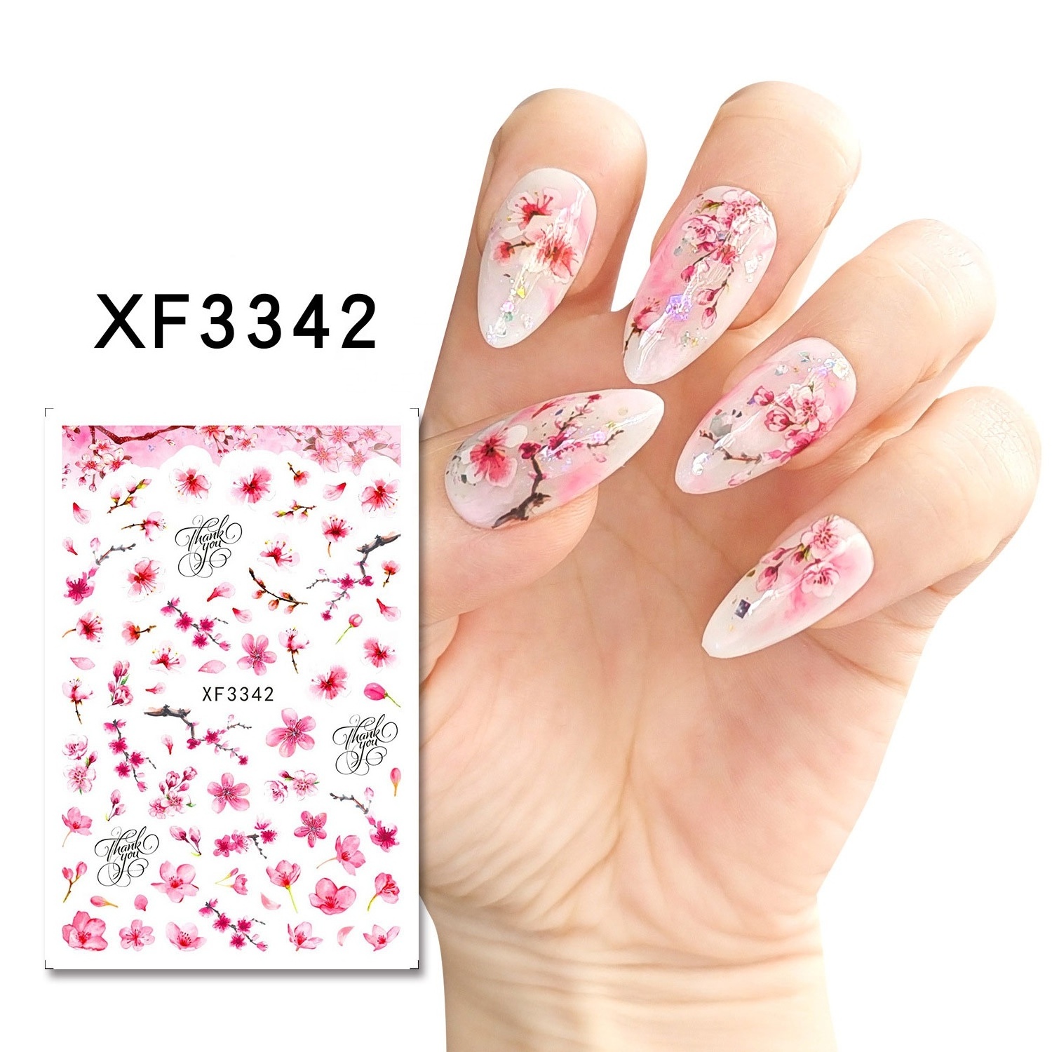 Paso Sico Spring Summer Flower Popular Pink Black White Flowers Decorative Fashion 3D Nail Art Sticker for DIY Decal DIY