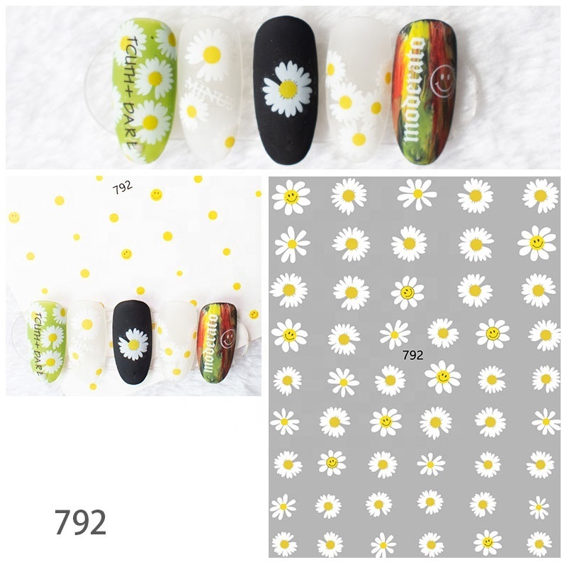 Paso Sico Small Daisy Cartoon Foil 3D Simple Smile Pattern Nail Stickers for DIY Holiday Manicure Design Nail Art Decals Foil DIY