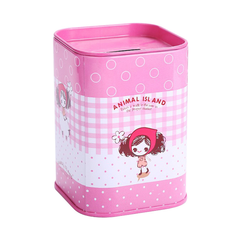 Small tin can money box metal can coin bank collection boxes wholesale square tinplate piggy bank