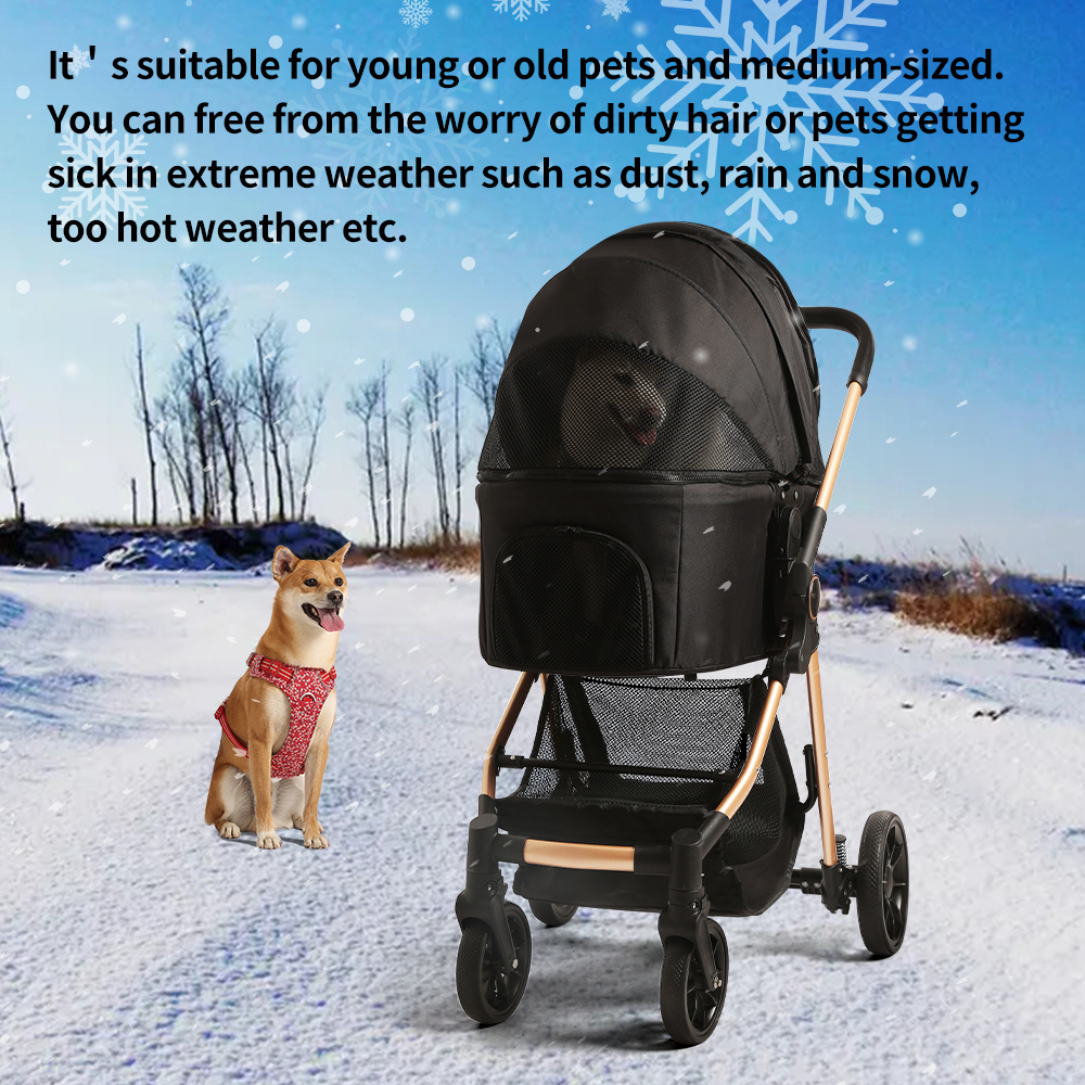 4 Wheel Dog Stroller for Large Dog Foldable Travel Carriage Quick Installation Pet Stroller Wheeled Pet Carrier