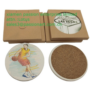 With craft paper box pack single ceramic coaster with cork back