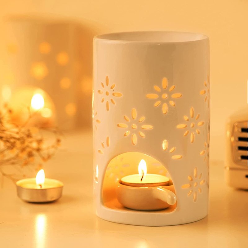 White Aroma Essential Oil Burners Ceramic Wax Melt Burners Candle Tealight Holder for Aroma Oil