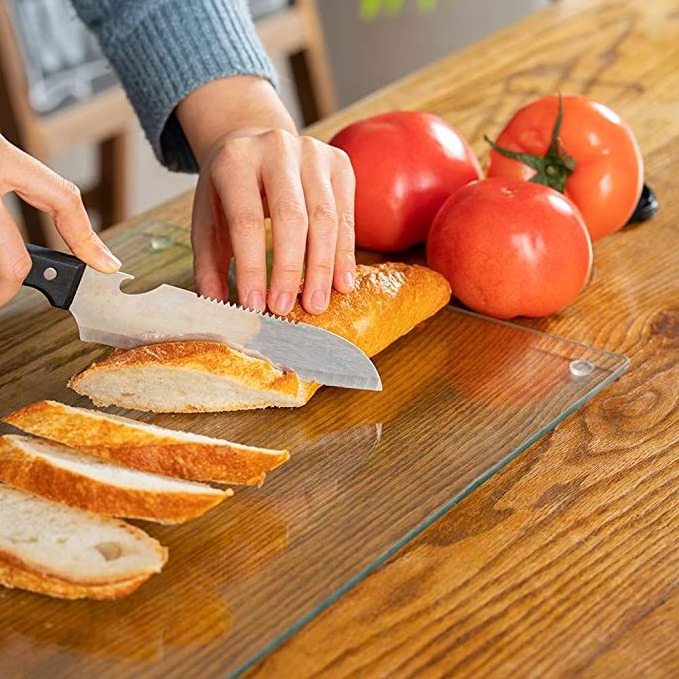 Clear Heat Resistant Tempered Glass Cutting Board and Non-Slip Glass Trays for Kitchen Countertop