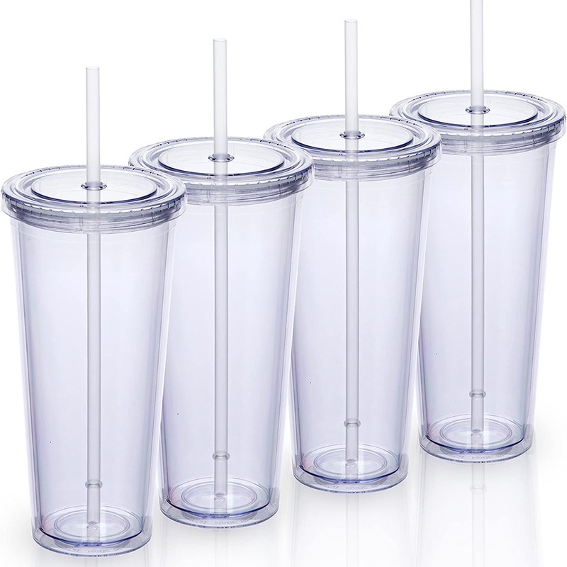 22oz Double Wall Plastic Tumblers with Lids and Straws Clear Classic Travel Tumbler Reusable Cups