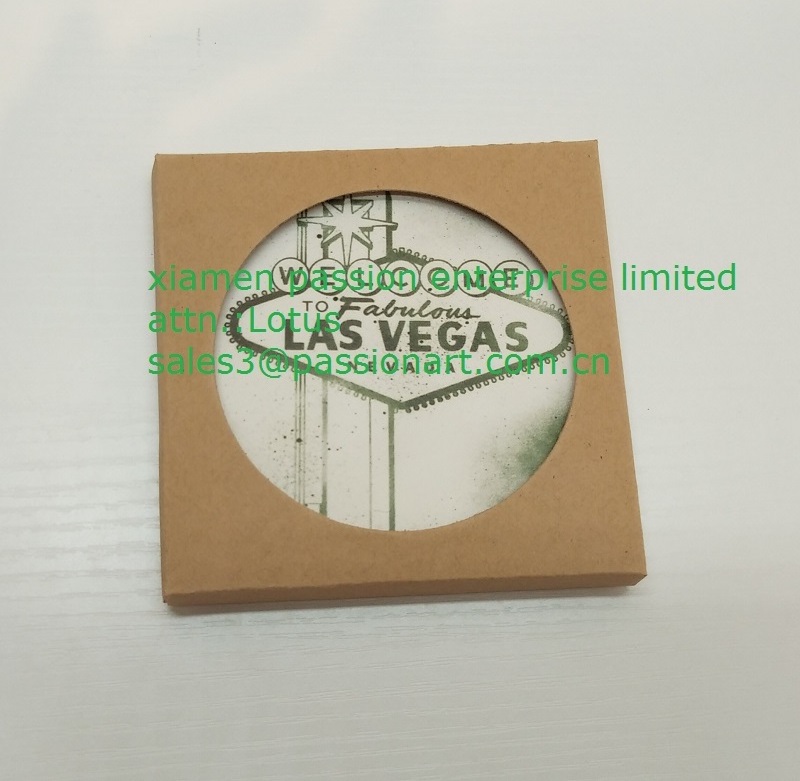 With craft paper box pack single ceramic coaster with cork back