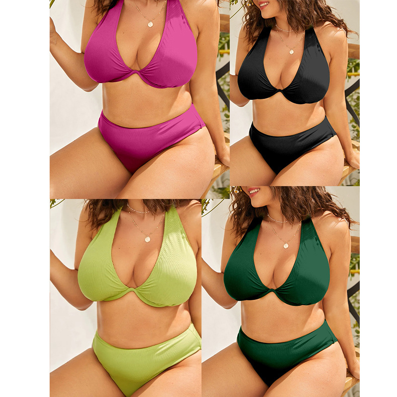 Private label Wholesale Custom Push Up Underwire Bikini Set High Waisted Swimsuit Women Large Plus Size Swimwear