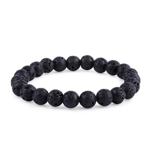 Free Shipping Jewelry Wholesales Simple Black Natural Lava Stone Diffuser Bracelet for Men and Women