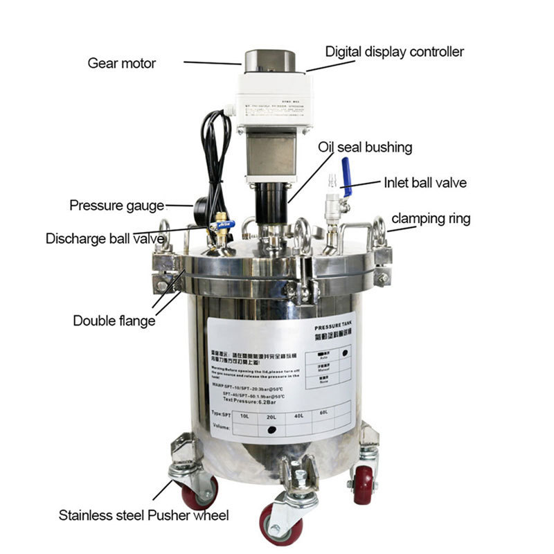 2L 5L 10L 20L 30L 60L 200L Pressure Vessels With Air Agitator  Electric Blender 304 Stainless Steel Pressure Vessel Tank