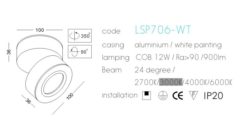 PASSUN indoor ceiling lighting Dia100 COB 12W rotatable surface mount round foldable ceiling light fixture