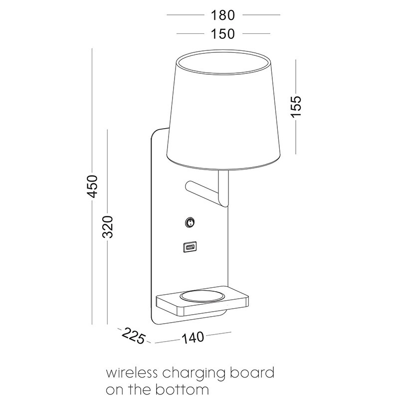 bedside lighting E14 socket+ usb port+wireless charging bedroom headboard wall surface mounted led reading wall light lamp