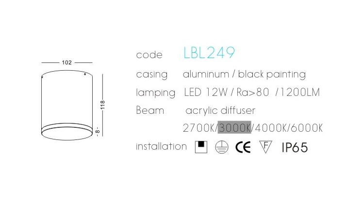 Outdoor black acrylic aluminum IP65 waterproof ceiling down light exterior garden surface mounted led ceiling light