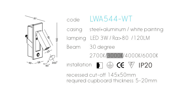 Modern Hotel lighting Recessed Mounted Bedside LED Night Reading Lamp led bedside wall light with switch