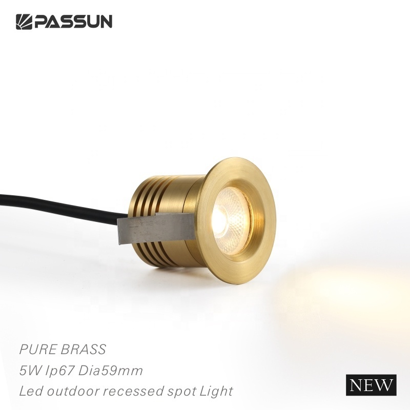 PASSUN outdoor 12v 24v landscape garden ip65 mini small anti glare pure brass copper ceiling recessed 3w led spotlight