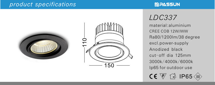 aluminium painted black ceiling recessed mounted outdoor IP65 waterproof LED spot light