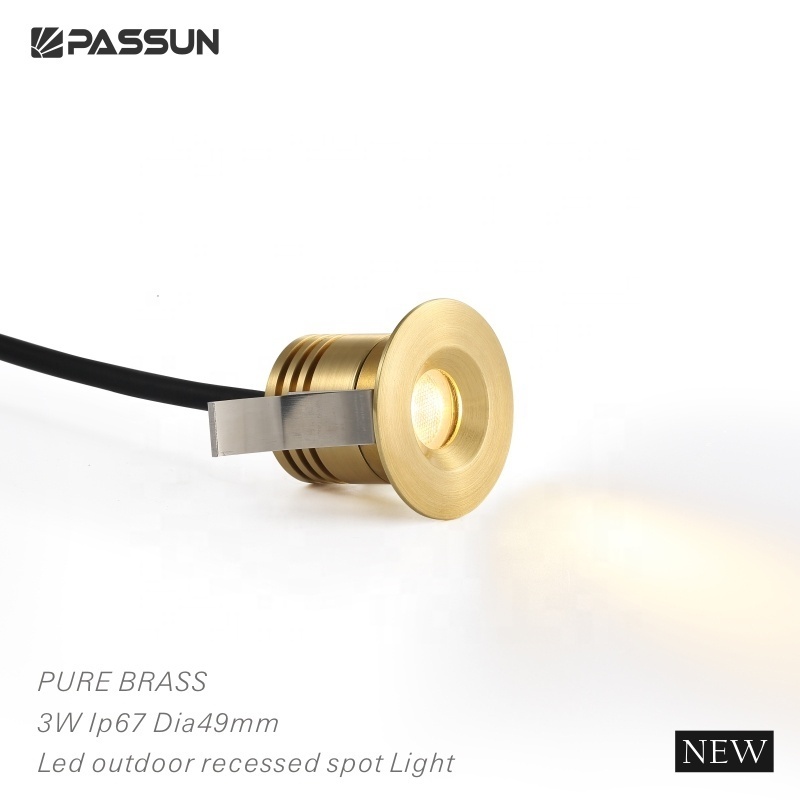 PASSUN outdoor 12v 24v landscape garden ip65 mini small anti glare pure brass copper ceiling recessed 3w led spotlight