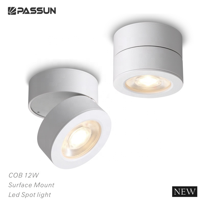 PASSUN indoor ceiling lighting Dia100 COB 12W rotatable surface mount round foldable ceiling light fixture