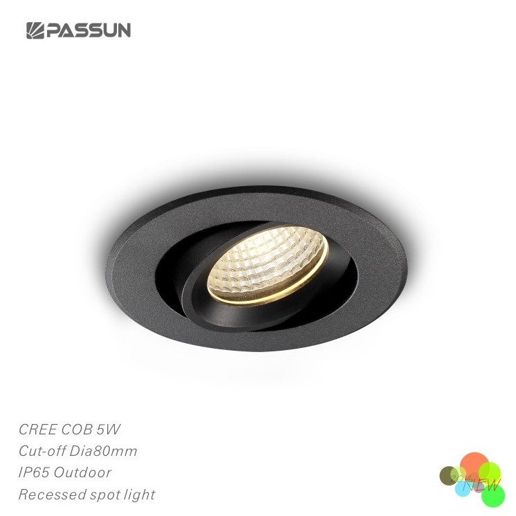 Black outdoor IP65 waterproof recessed mounted 5W COB led ceiling light