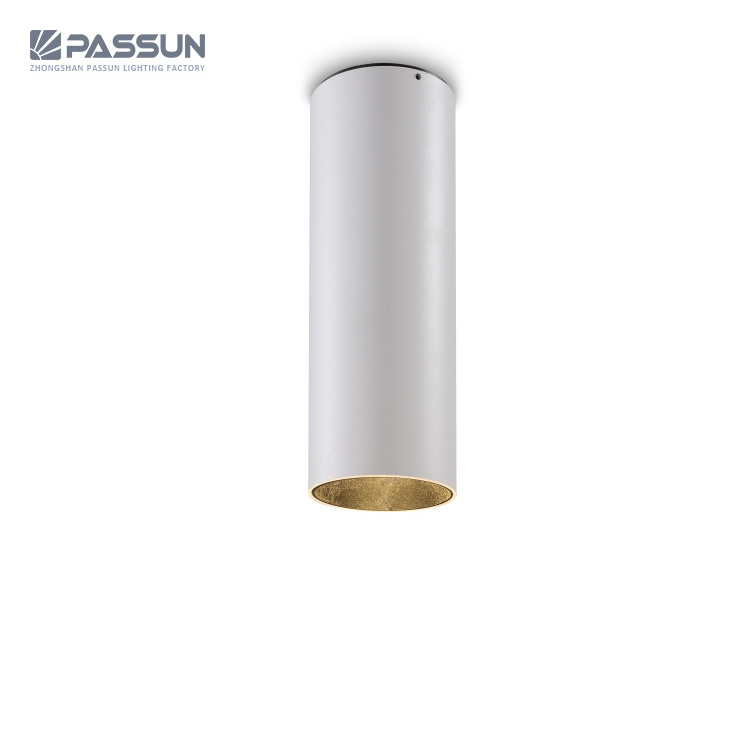 Modern gold cylinder ceiling down lights surface mounted dimmable 5w 9W 12W cob led downlight