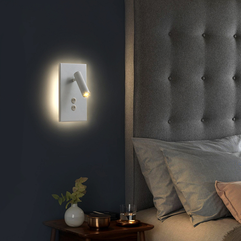 Modern Hotel Home Decorative Bed Headboard Wall Surface Lamp Led Reading Wall Light Bedroom Aluminum 90 Wall Light with Inox 95