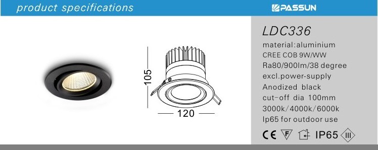 IP65 outdoor LED downlight Waterproof recessed outdoor downlight Rotatable led recessed spotlight