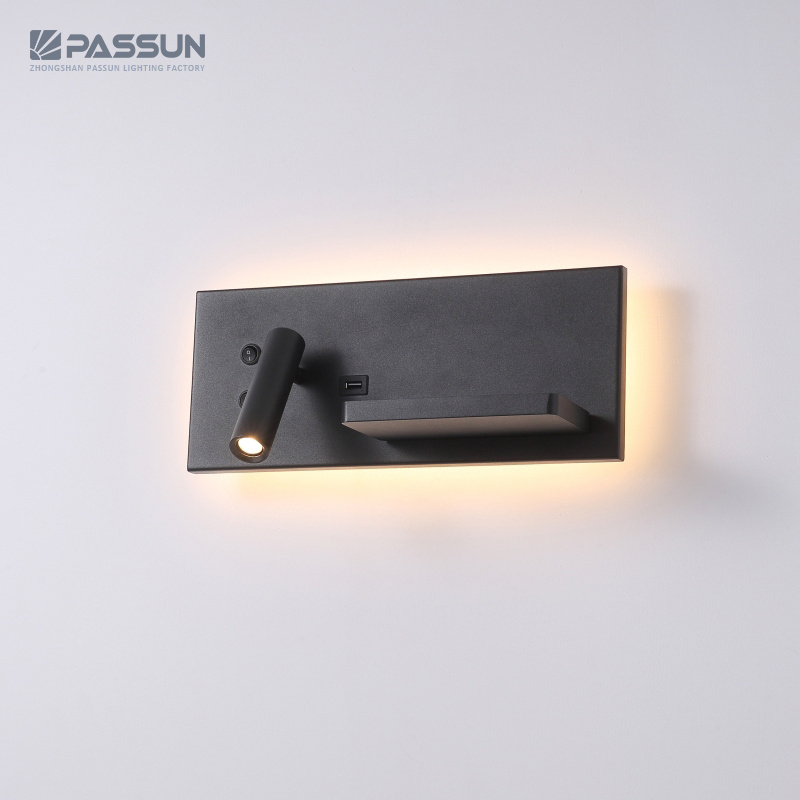 Bedroom modern decorate wall sconces with USB charger surface 3W+4W led reading wall light