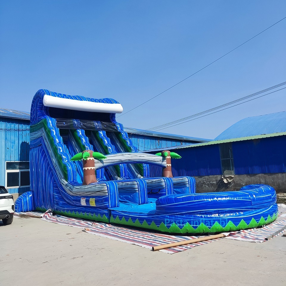 Factory customized kids heavy duty waterslides marble double lane inflatable palm tree water slide for adult