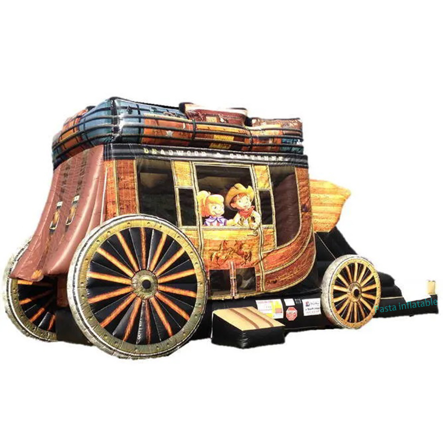 Party rental kids inflatable toys accessories inflatable bouncer western cowboy carriage castle