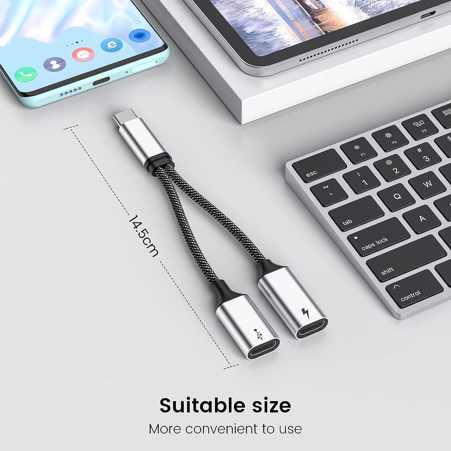 USB C to USB C Splitter Y Cable Adapter 2 in 1 USB C Splitter 60W PD Charging and data transfer