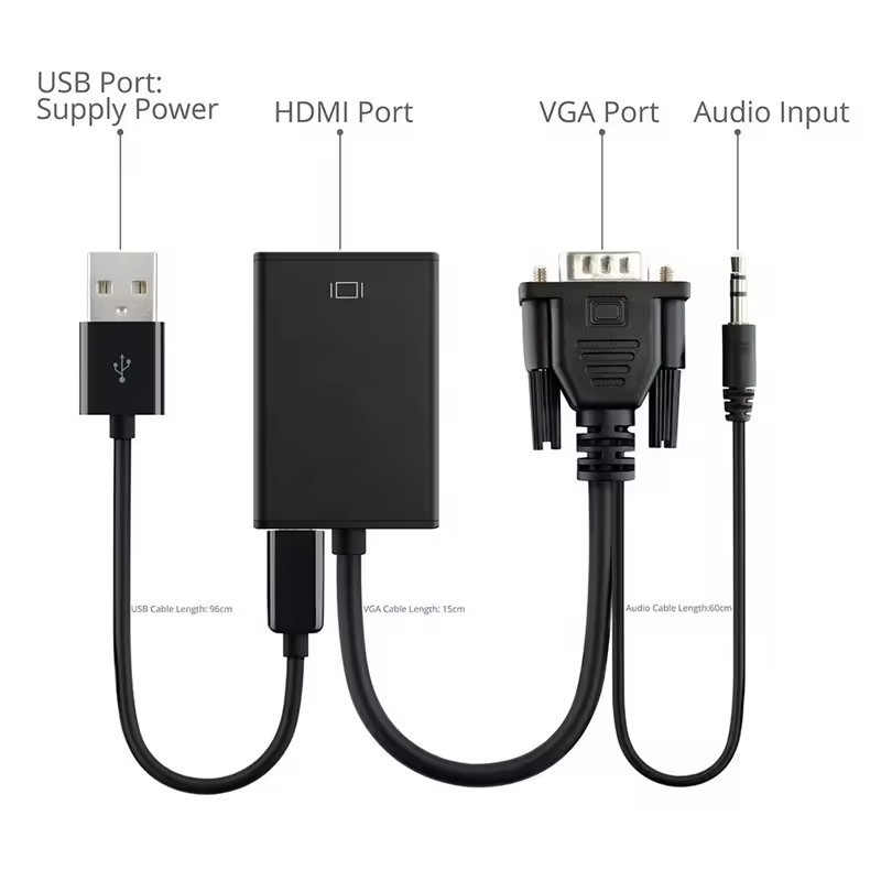 VGA to HDMI Converter Adapter Male to Female Cable With Audio 1080P VGA Adapter for PC Laptop to HDTV Projector