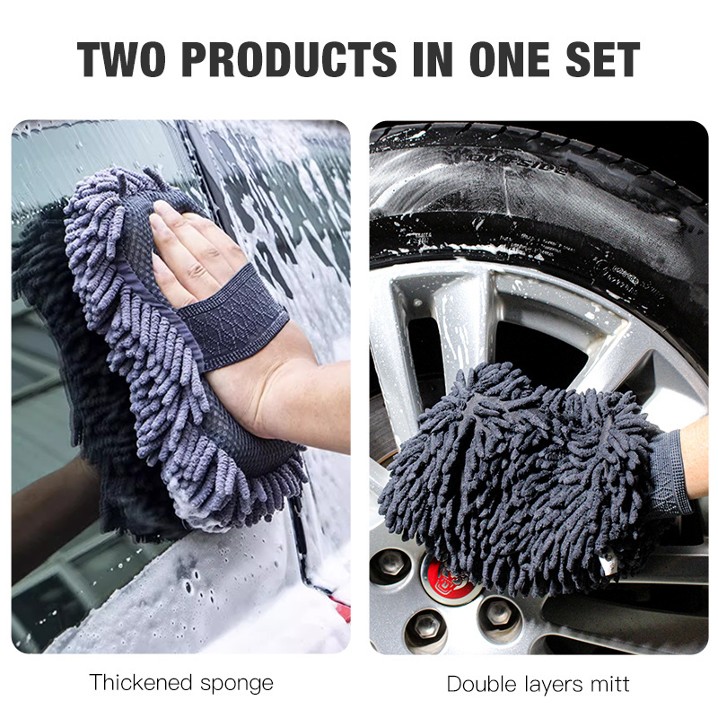 2 pieces Multifunctional Microfiber double-sided chenille car wash mitt dusting car hand washing gloves cloth cleaning brush