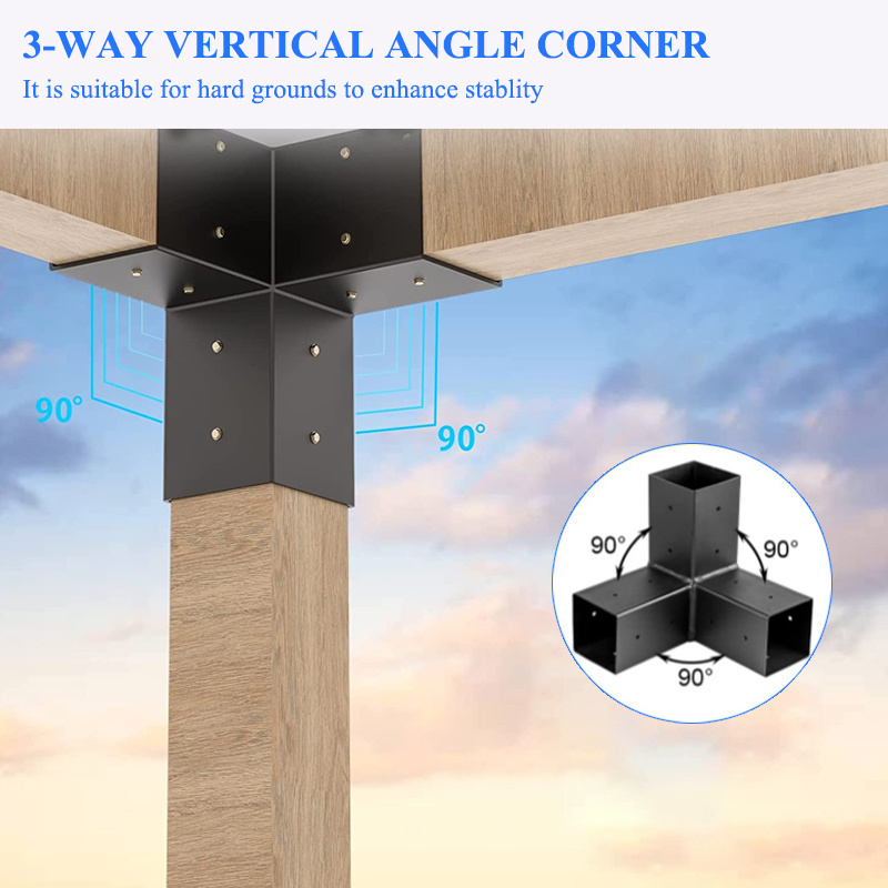 Stainless Steel Metal 3 Way Triangle Corner Outdoor Aluminium Pergola Brackets for Wood Beams Gazebo