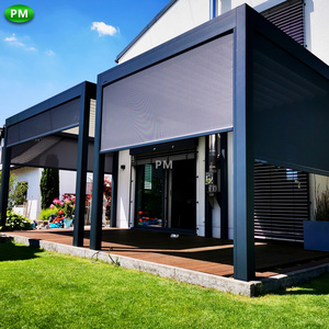 2-20% Discount Gazebos Aluminium Outdoor Motorized Louver Pergola Roof System Waterproof with Roller Curtain