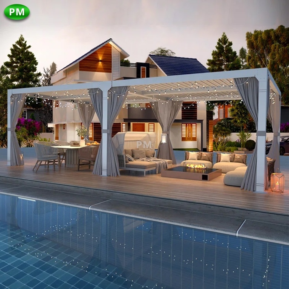 2-20% discount outdoor awning electric gazebo alu roof cover glass wall pergola clear view