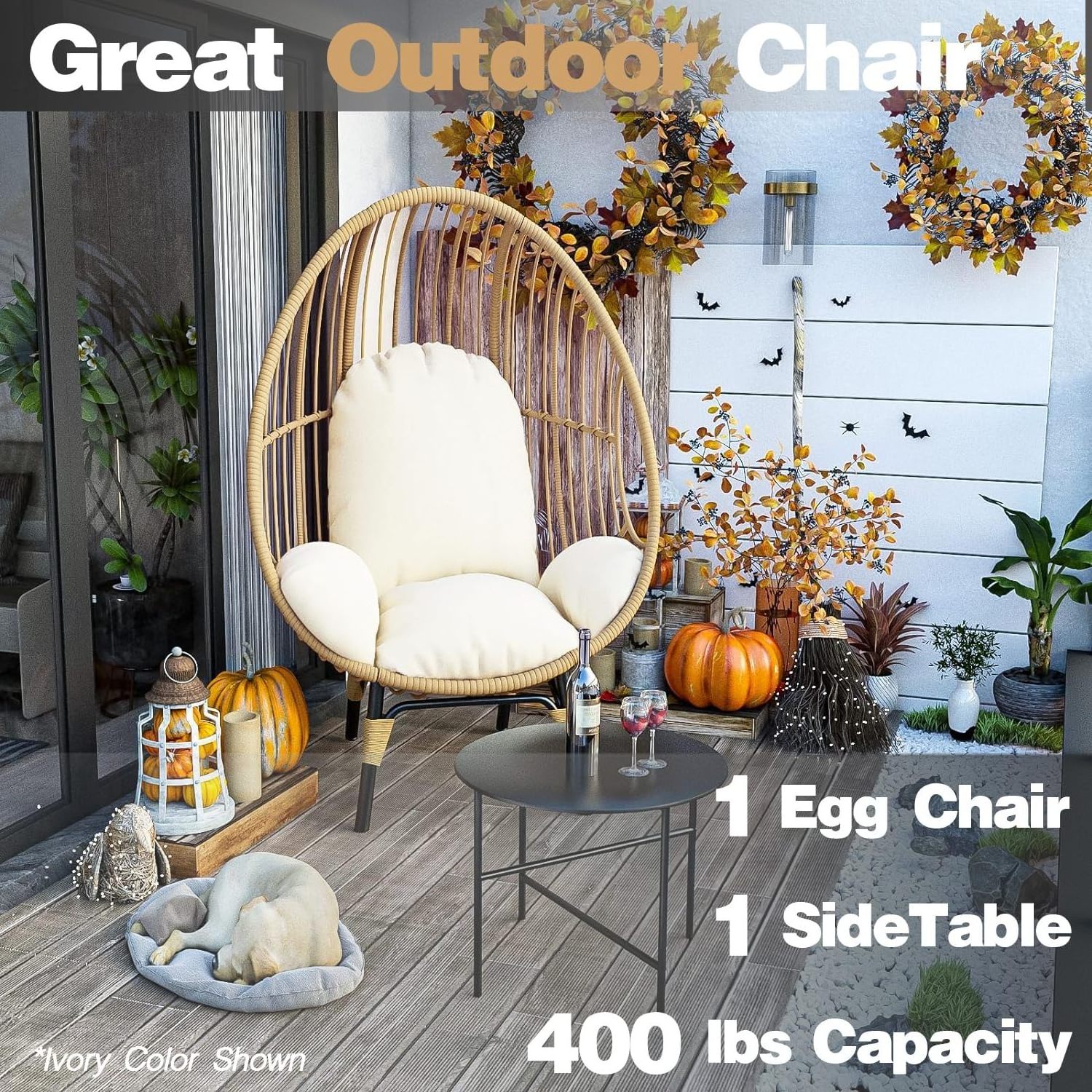 Patio Egg Chair for Outside Extra Large Outdoor Chair with Stand Oversized Wicker Chair for Backyard Porch  Livingroom Poolside